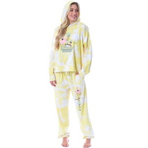 Spongebob Squarepants Tie Dye Womens' Pajama Cropped Hooded Jogger Set Yellow - 1 of 4