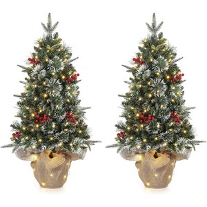 4.5-FT Tall Christmas Tree with 150 LED Lights, Two-Color switchable Lights, with Snowflake Berries, Perfect Christmas Decoration for Home & Office - 1 of 4