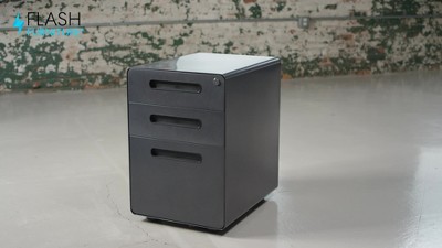 Gray Ergonomic 3-Drawer Mobile Locking Filing Cabinet with Anti-Tilt Mechanism