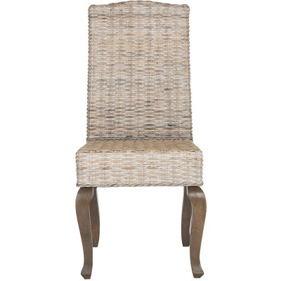 Set of 2 Transitional White Washed Rattan Side Chairs