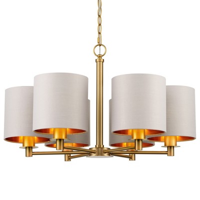 LamQee Drum Shaded Chandelier Modern Gray and Gold Hanging Ceiling Light for Kitchen Island Dining Room