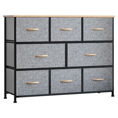 Yukimo 39.25" Light Gray 8-Drawer Fabric Dresser, Storage Chest with Steel Frame and Wooden Top for Bedroom and Hallway