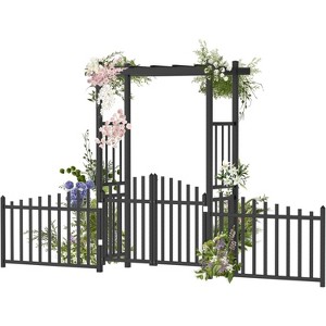 VINGLI Garden Arbor with Gate and Fence, PVC Wedding Arch, Garden Trellis for Climbing Plants Outdoor, Arch Backdrop Stand for Garden, Backyard, Lawn - 1 of 4