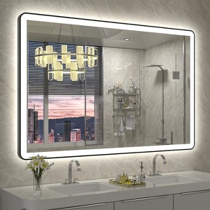 Apmir Super Bright Independent Controlled Front & Back LED Lighted Anti-Fog Aluminum Alloy Framed Tempered Glass Bathroom Mirror with  3-Year Warranty - 1 of 4