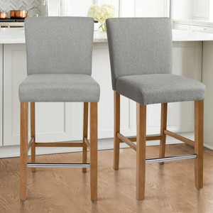 26" Portland  Upholstered Counter Height Barstool Wood(Set of 2) -Maison Boucle - 1 of 4