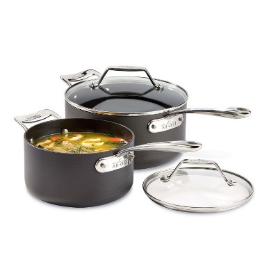 All-Clad 2.5 & 4 Quart Nonstick Sauce Pan Set with Lids, Essentials Hard Anodized Cookware