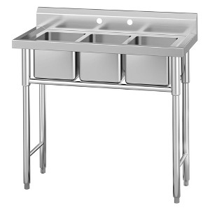 Stainless Steel Sink, Commercial Kitchen Prep & Utility Sink Free Standing Restaurant Laundry Garage Bar Workshop - 1 of 4