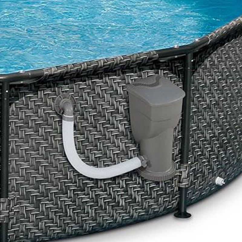 Summer Waves 12' x 33" Outdoor Round Metal Frame Above Ground Swimming Pool with Skimmer Filter Pump and Filter Cartridge, Gray Wicker, 5 of 7