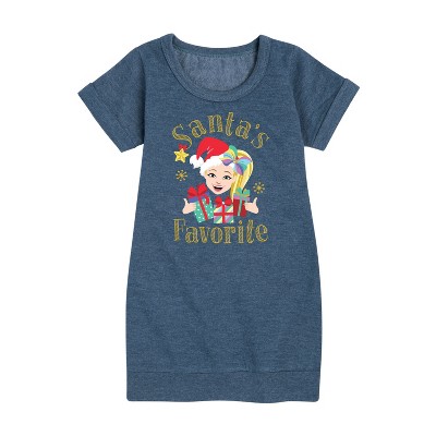 JoJo Siwa Santas Favorite Graphic Short Sleeve Fleece Dress - Heather Navy - 4T