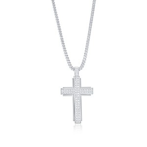 Metallo Stainless Steel, CZ Cross Necklace - Available Colors: Silver, Gold, Black - 1 of 4