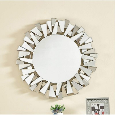 Elegant Sparkle 39.5" Glam Round Clear Glass Mirror