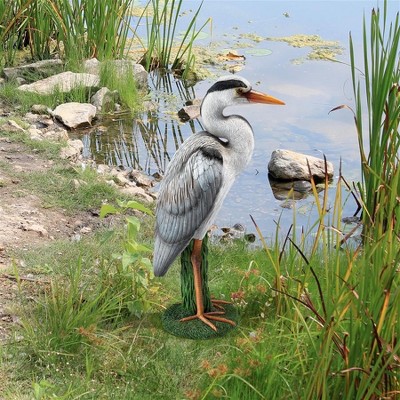 Gray Heron Coastal Resin Bird Statue