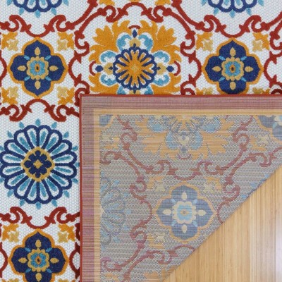 Fosel Chora Red and Ivory Floral Outdoor Rug