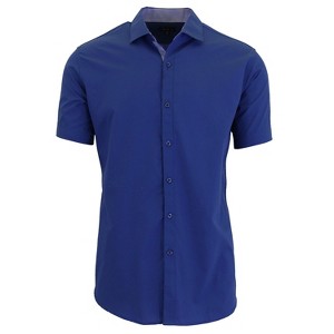 Galaxy By Harvic Men's Short Sleeve Slim Fit Oversized  Button Down Dress Shirt ( Sizes 3X-5X) - 1 of 4