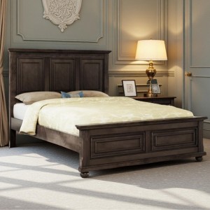 Merax Traditional Town and Country Style Pinewood Queen Bed with Decorative Fretwork and Grooved Panels - 1 of 4