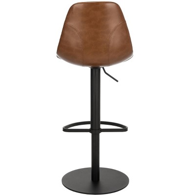Cognac and Black Adjustable Swivel Bar Stool with Faux Leather