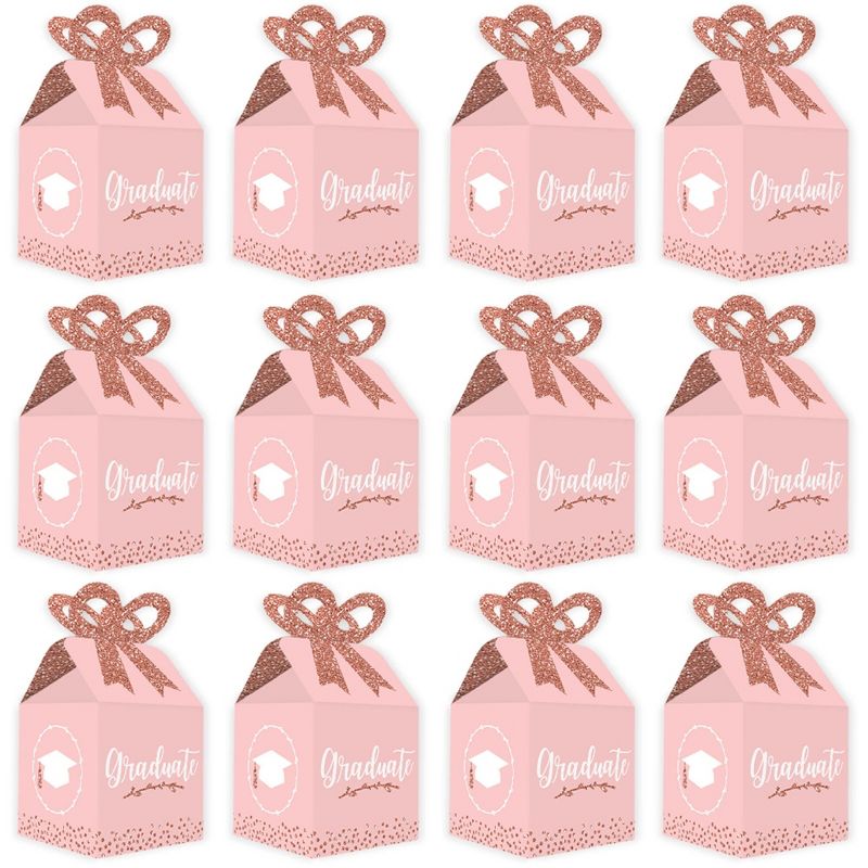 Big Dot of Happiness Rose Gold Grad - Square Favor Gift Boxes -  Graduation Party Bow Boxes - Set of 12, 5 of 9