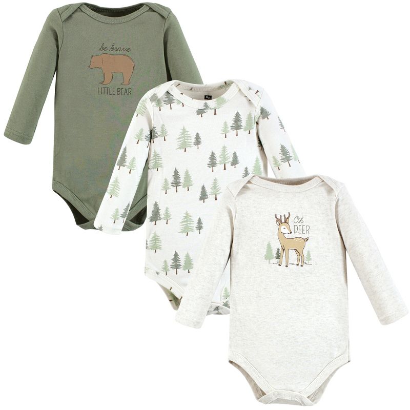 Hudson Baby Infant Boy Cotton Long-Sleeve Bodysuits, Forest Deer 3-Pack, 1 of 7