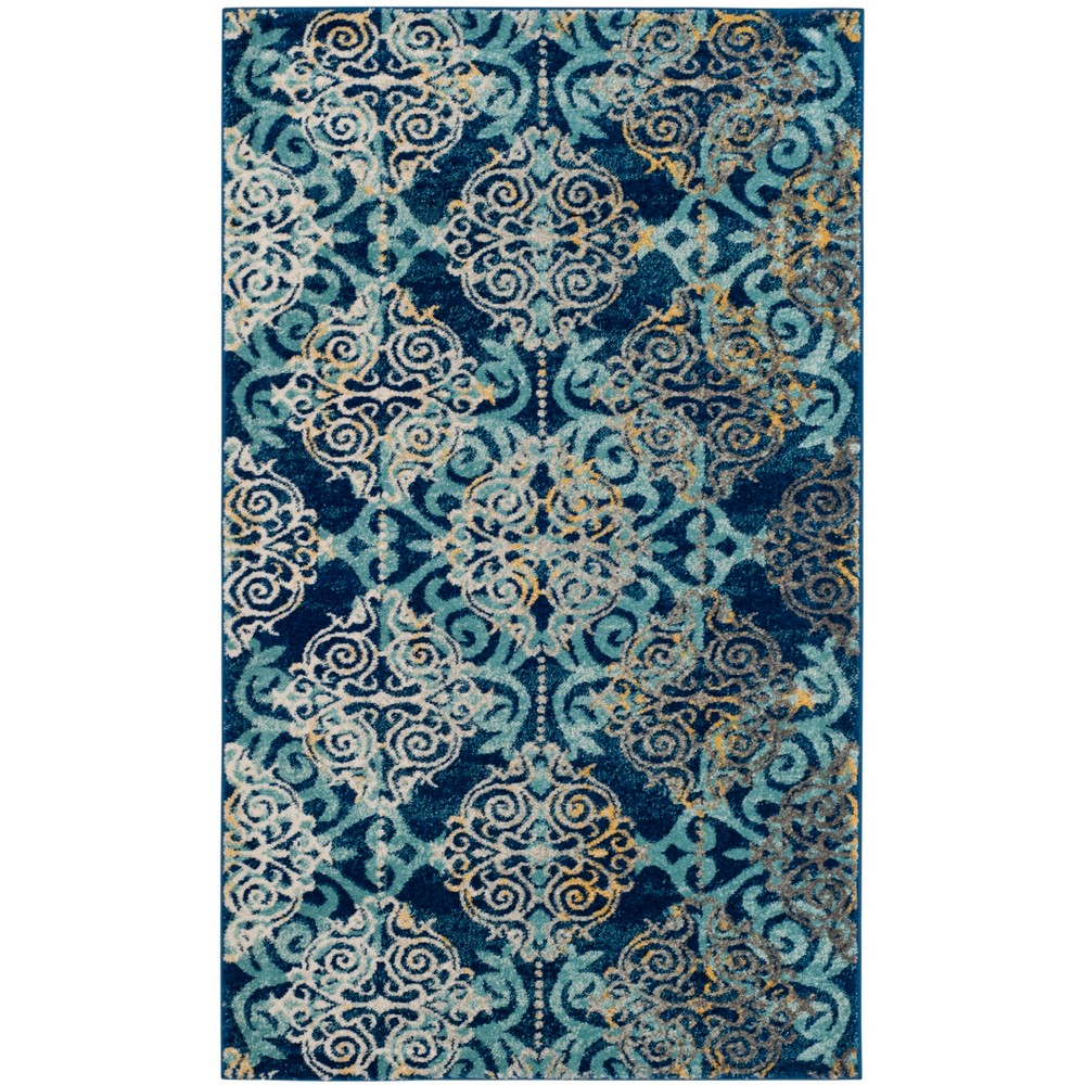 4'x6' Loomed Area Rug Royal/Light Blue Damask - Safavieh