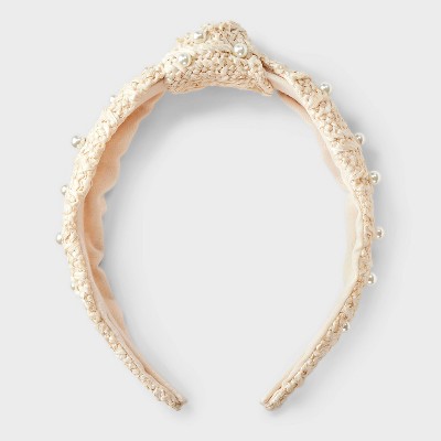 Raffia Pearl Top Knot Headband - A New Day™ Cream