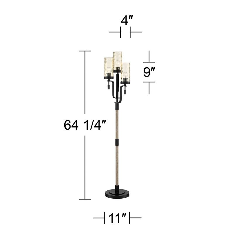 Franklin Iron Works Granada Rustic Farmhouse Tree Floor Lamp 64 1/4" Tall Black Faux Wood 3-Light Hammered Tinted Glass Shade for Living Room Reading, 4 of 10