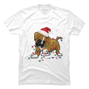 Men's Design By Humans Saint Bernard dog christmas light costume hat santa Fairy lights By Rondes T-Shirt - 1 of 4