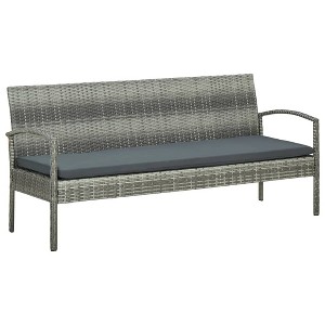 vidaXL 3-Seater Patio Sofa with Cushion Gray Poly Rattan - 1 of 4