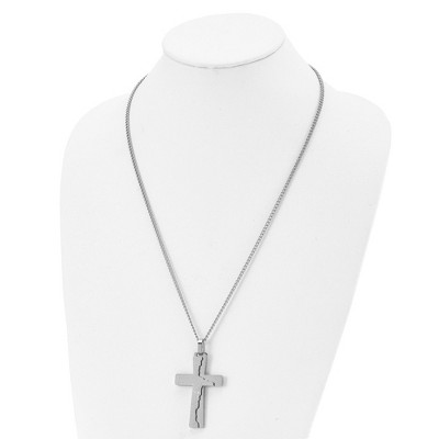 Chisel Stainless Steel Polished Etched Broken Prayer Cross Pendant on a 24" Curb Chain Necklace