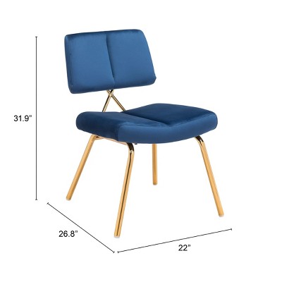 Blue Velvet Upholstered Dining Chairs with Gold Metal Frame, Set of 2