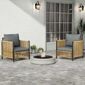 Sapphtopaz PE Rattan Outdoor Sofa Set, Minimalist Outdoor Patio Sofa with Gray Cushion, Black Brown Patio Sofas, Set of 2 Single Sofa - 1 of 4