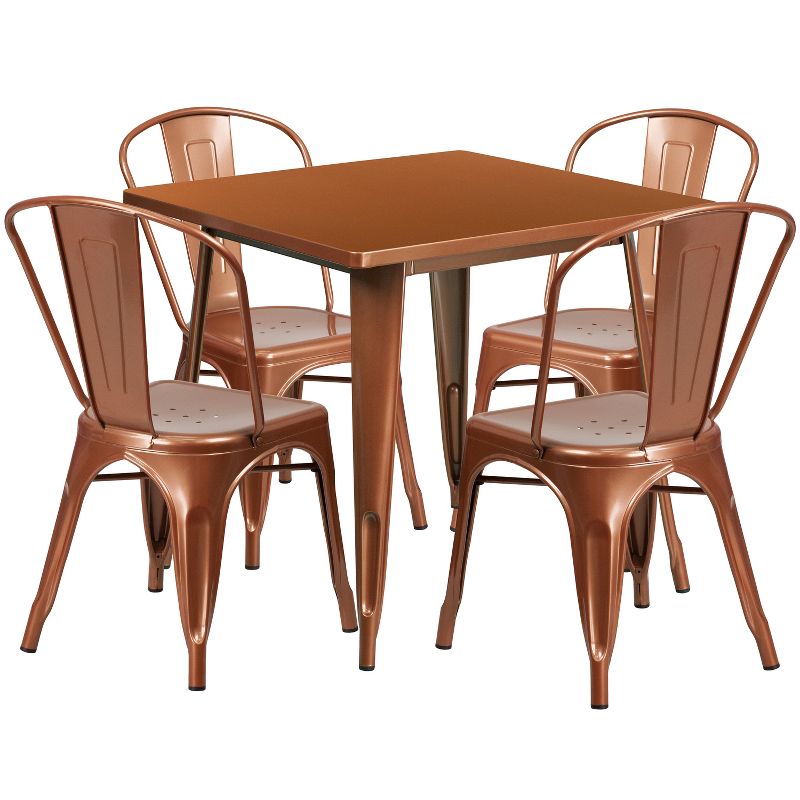 Flash Furniture Commercial Grade 31.5" Square Metal Indoor-Outdoor Table Set with 4 Stack Chairs, 1 of 2
