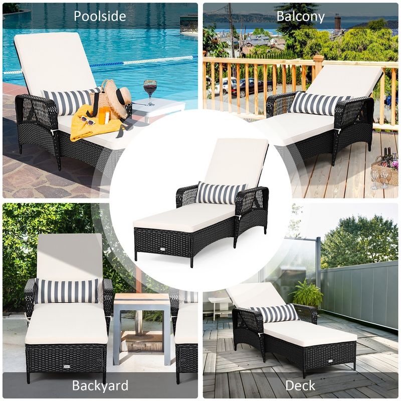 Costway 2PCS PE Rattan Chaise Lounge Chair Recliner Adjustable Pillow Black, 4 of 11