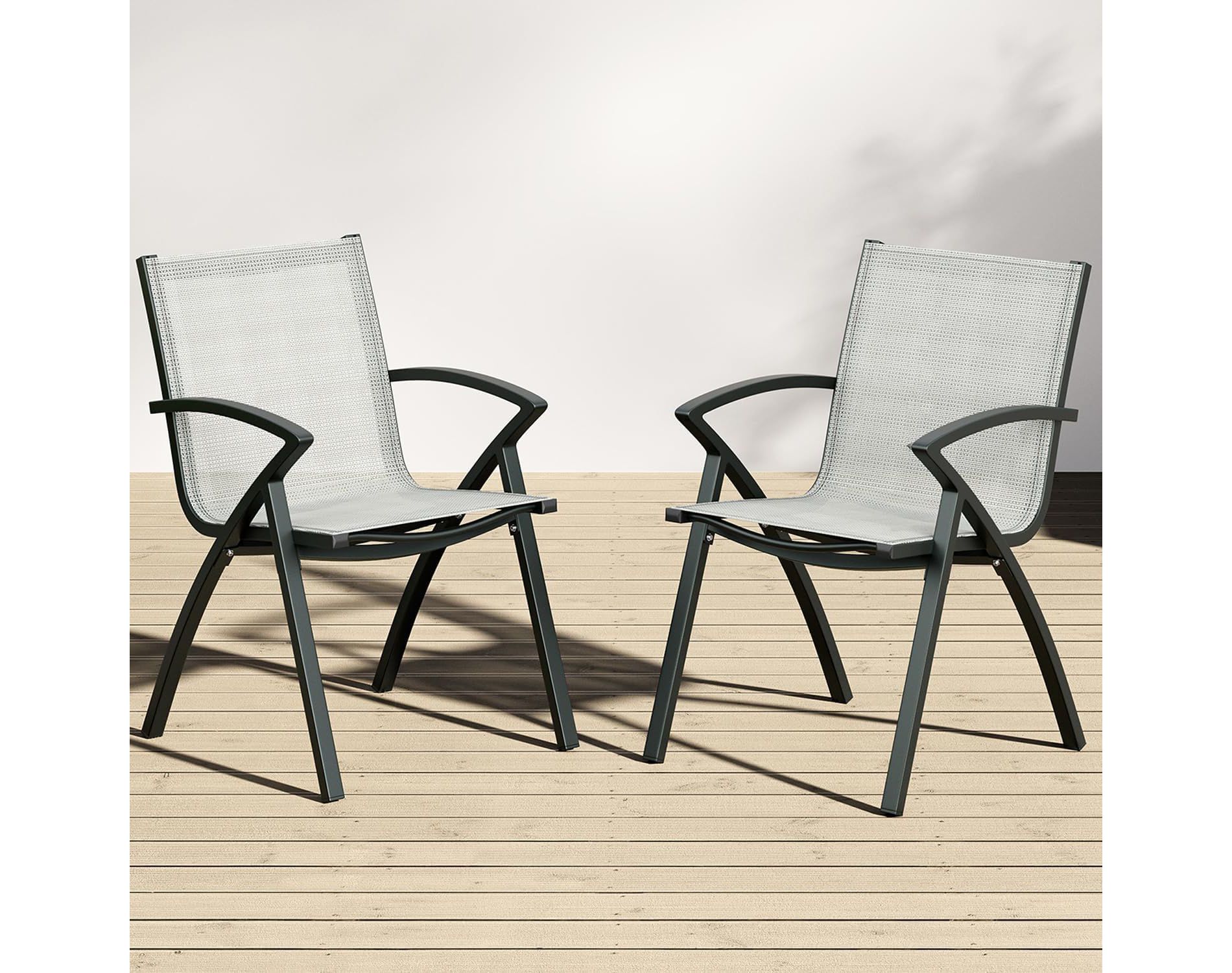 Acekool 2-Piece Aluminum Patio Dining Set - Outdoor Table with 2 Stackable Chairs, Umbrella Hole, Black