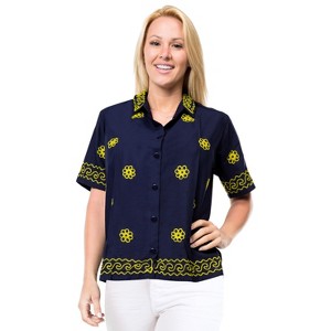 LA LEELA Women's Casual Hawaiian Blouse Shirt Solid Blouses Short Sleeve Dress Tops Tee Button Down Shirts for Women - 1 of 4
