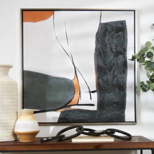 Canvas Abstract Lines and Shapes Framed Wall Art with Orange Accent Green - Olivia & May - 1 of 4