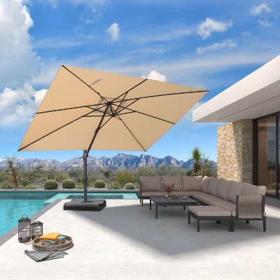 PURPLE LEAF Cantilever Telescopic Umbrella for Swimming Pool, Patio, Porch, Garden