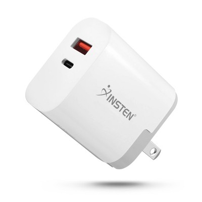 Insten 30W 2-Port Fast Charger, USB C PD & USB-A QC Wall AC Adapter For iPhone 13 12 11 Pro Max Mini, Pixel, Samsung Android Cell Phone, Switch, White