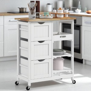 Mshliw Rolling Kitchen Island Cart with Drawers and Removable Serving Trays, Rubberwood Top Butcher Block Bar Cart on Wheels with Storage Shelves - 1 of 4