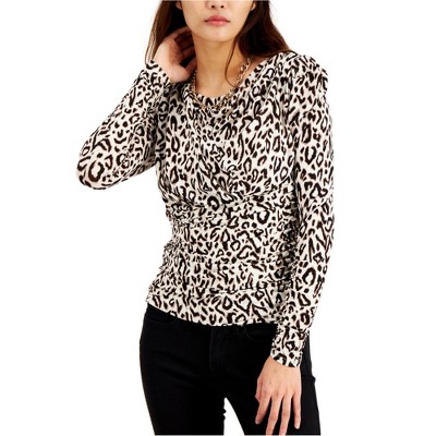 I.N.C International Concepts Womens Animal Print Pullover Blouse, Brown, Large