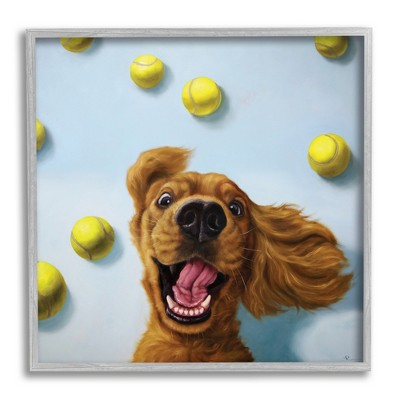 Stupell Industries Happy Smiling Pet Dog with Yellow Tennis Balls
