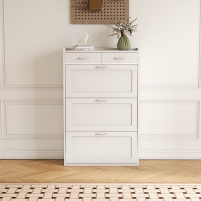 TIRAMISUBEST 31.49 inches of white solid wood shoe cabinet - White Mobile File Cabinet