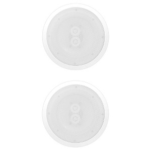 PYLE PWRC82 Dual 400 Watt 8 Inch 2 Way Indoor or Outdoor Waterproof Ceiling Woofer Speaker System with 8 Ohm Impedance, White (2 Pack) - 1 of 4