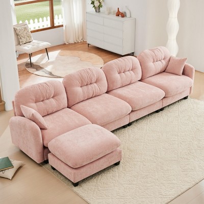 DOMETOUR Modular Sectional L Shaped Couch With Ottoman,Soft Chenille Fabric,Ergonomic Design,Tufted Cushion Backrest Design for Living Rooms