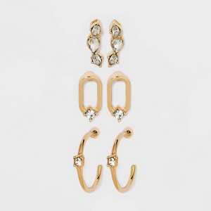 Oval Drop Earring Set 3pc - A New Day™ Gold: Nickel-Free Metal, Post Closure, Includes Hoop & Stud Styles - 1 of 2