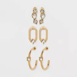 Oval Drop Earring Set 3pc - A New Day™ Gold