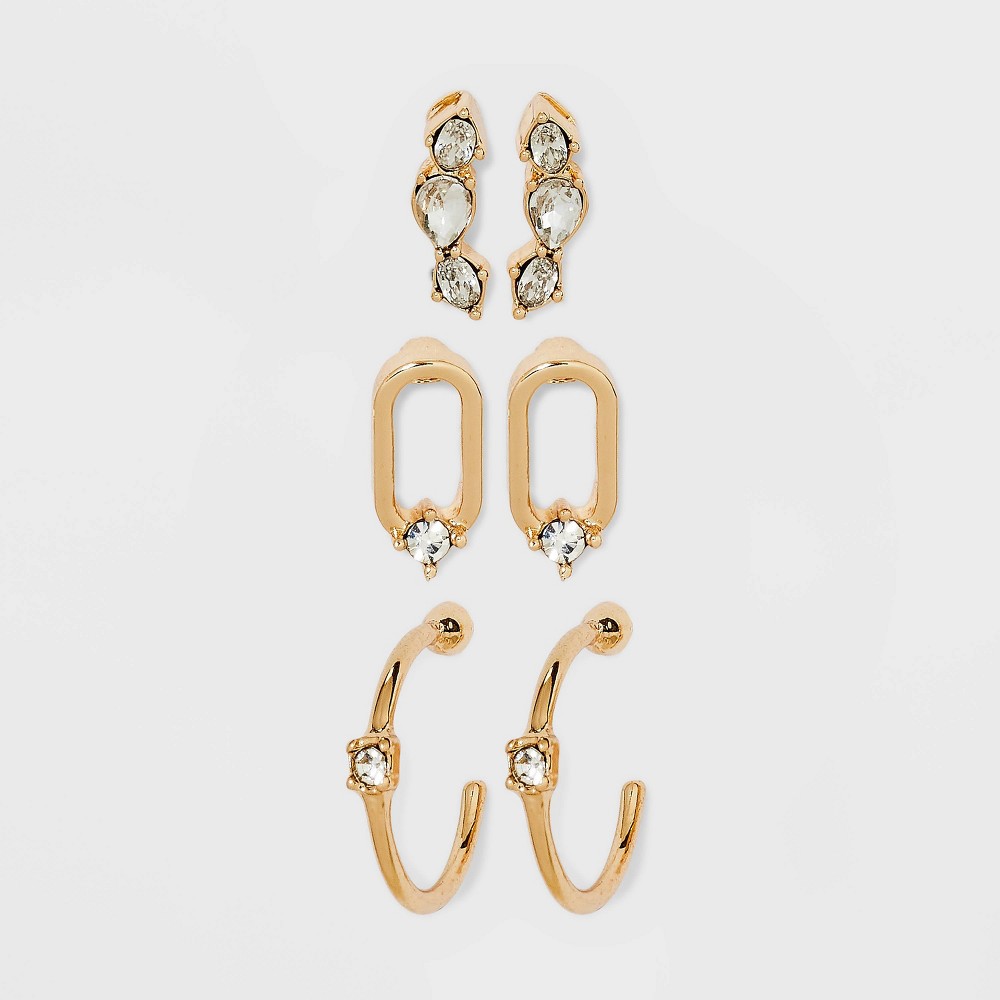Oval Drop Earring Set 3pc - A New Day™ Gold: Nickel-Free Metal, Post Closure, Includes Hoop & Stud Styles