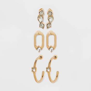 Oval Drop Earring Set 3pc - A New Day™ Gold