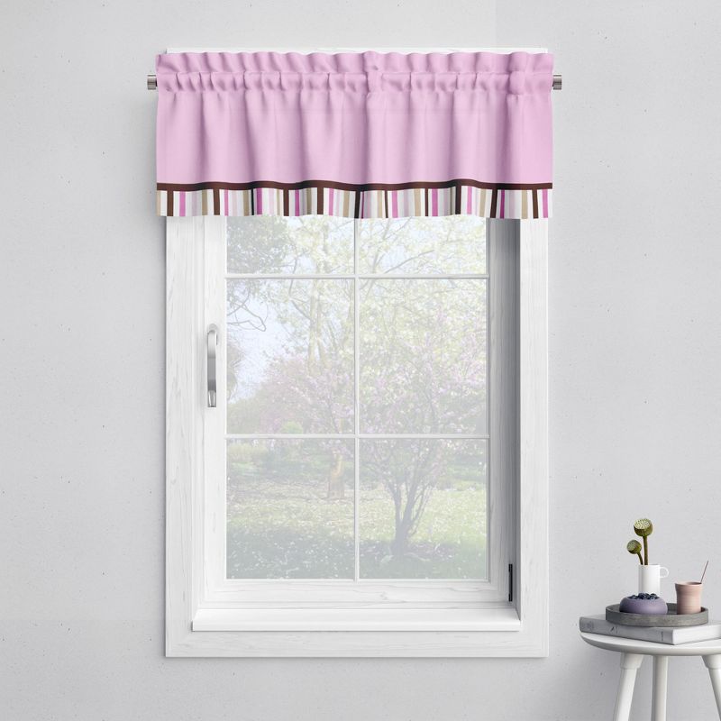 Bacati - Solid with Stripes Pink/Choc Window Valance, 1 of 5