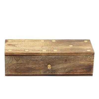 Brown Mango Wood and Brass Dominoes Set with Storage Box