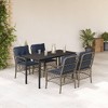 vidaXL 5-Piece Poly Rattan Patio Dining Set with Navy Blue Cushions, Glass Tabletop - UV-Resistant Outdoor Garden Furniture - 2 of 4